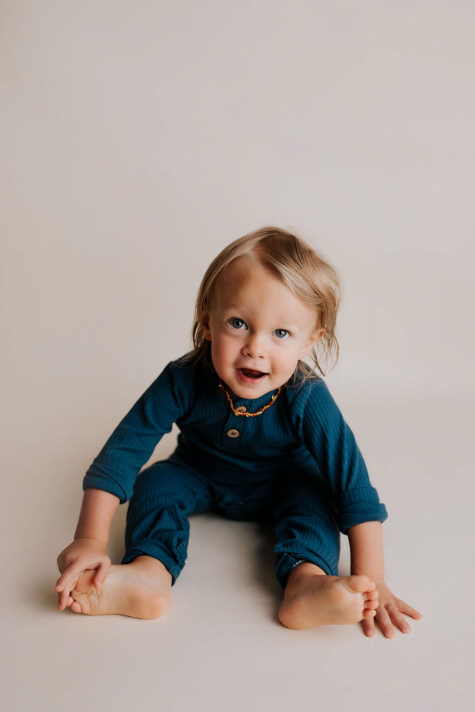 Three Little Tots Navy Baby Ribbed Playsuit with Pockets