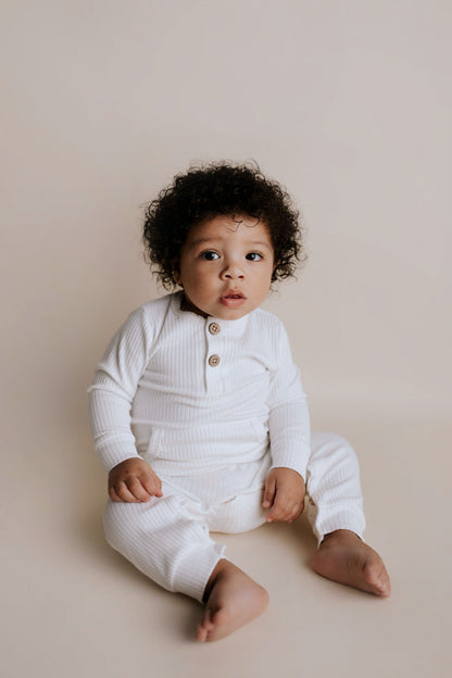 Three Little Tots White Baby Ribbed Playsuit with Pockets