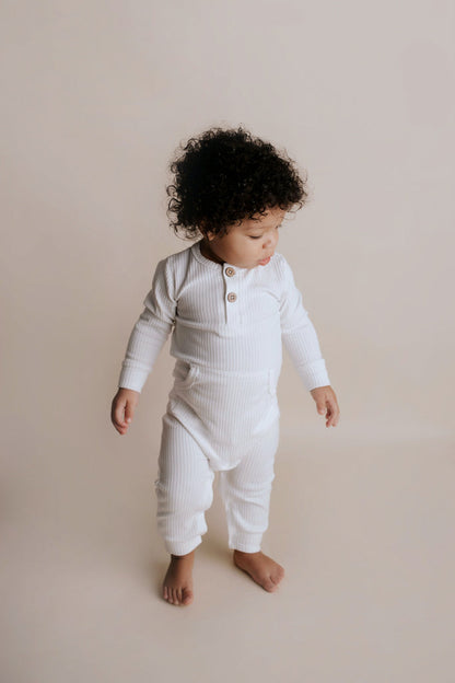 Three Little Tots White Baby Ribbed Playsuit with Pockets