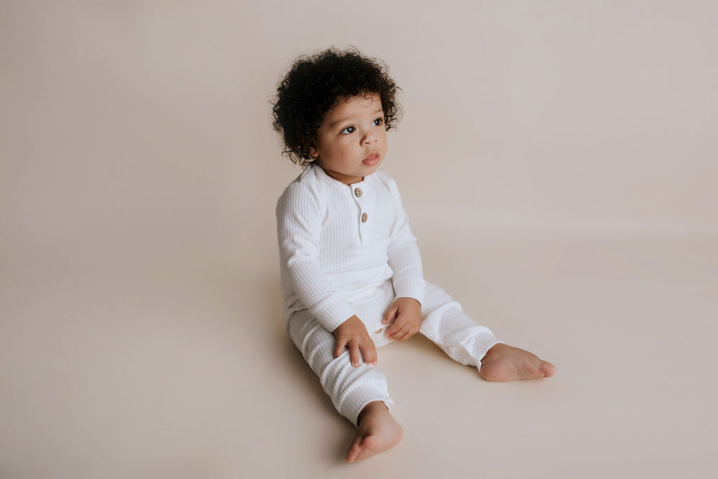 Three Little Tots White Baby Ribbed Playsuit with Pockets