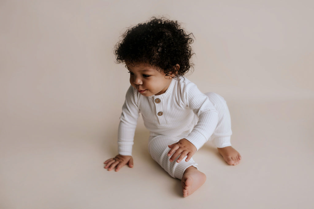 Three Little Tots White Baby Ribbed Playsuit with Pockets