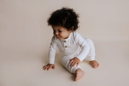 Three Little Tots White Baby Ribbed Playsuit with Pockets