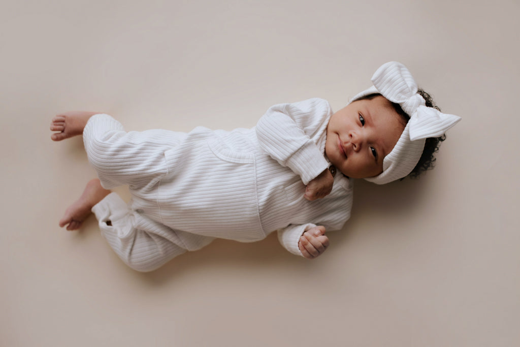 Three Little Tots White Baby Ribbed Playsuit with Pockets
