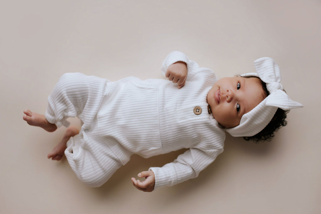 Three Little Tots White Baby Ribbed Playsuit with Pockets