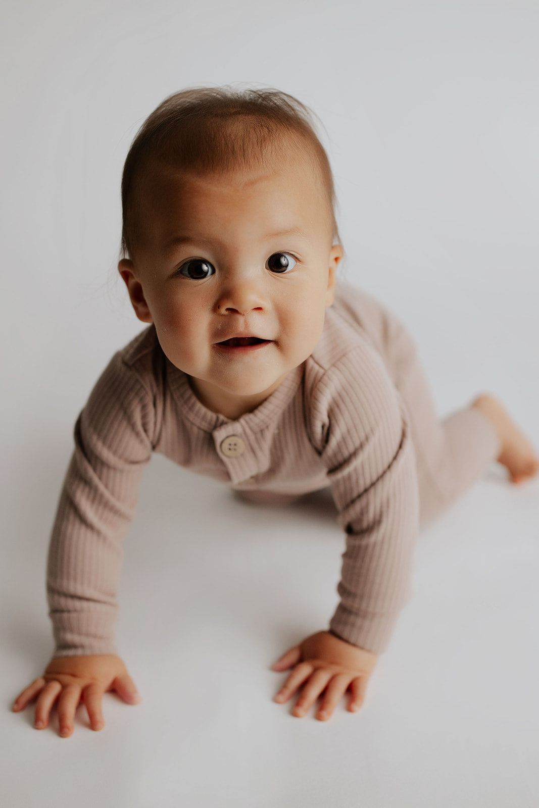 Three Little Tots Mauve Baby Ribbed Playsuit with Pockets