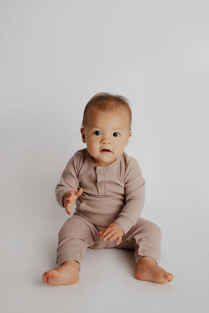 Three Little Tots Mauve Baby Ribbed Playsuit with Pockets
