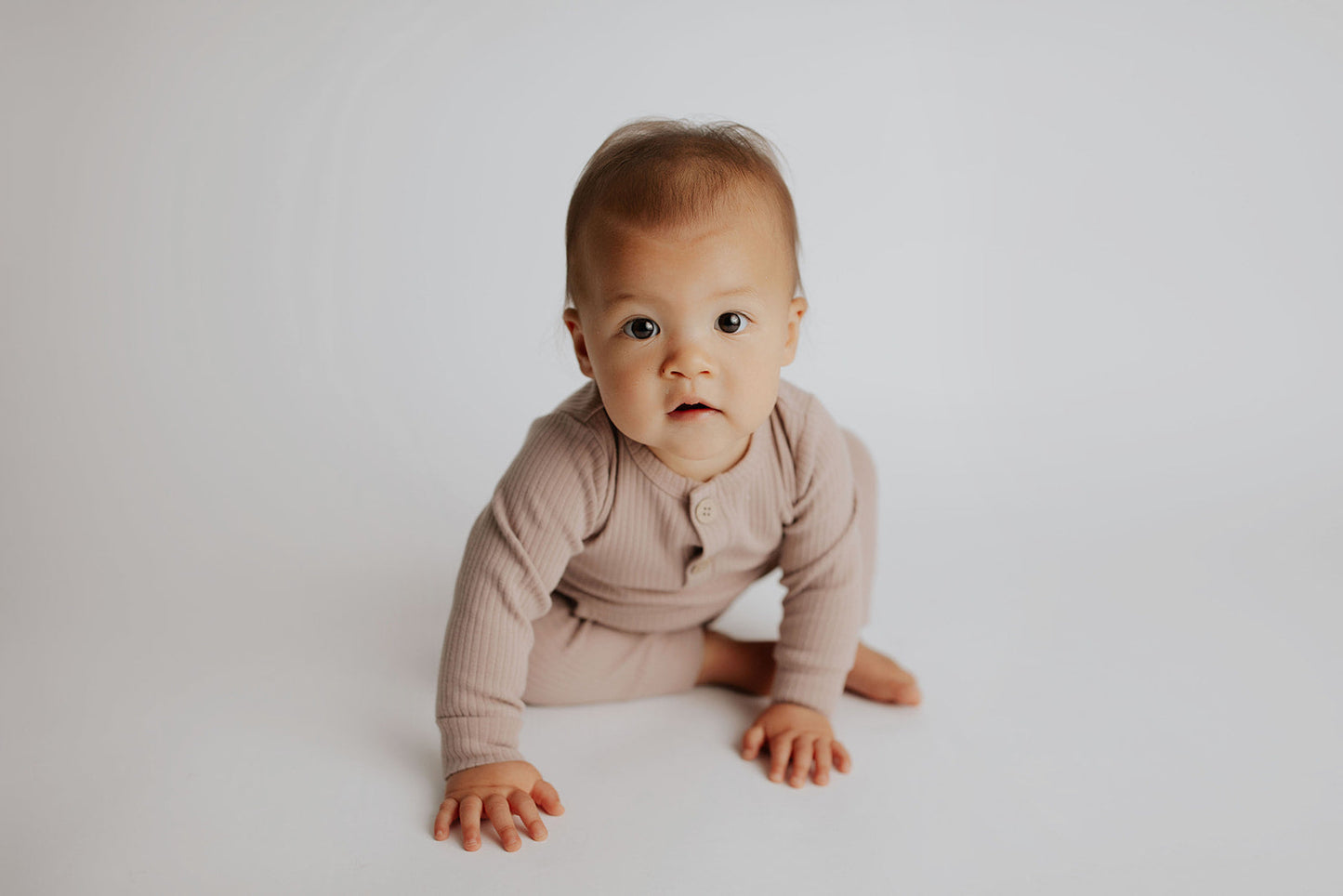 Three Little Tots Mauve Baby Ribbed Playsuit with Pockets