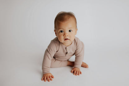 Three Little Tots Mauve Baby Ribbed Playsuit with Pockets