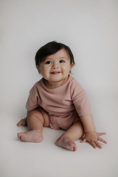 Three Little Tots Rose Summer Waffle Top & Bottom Set