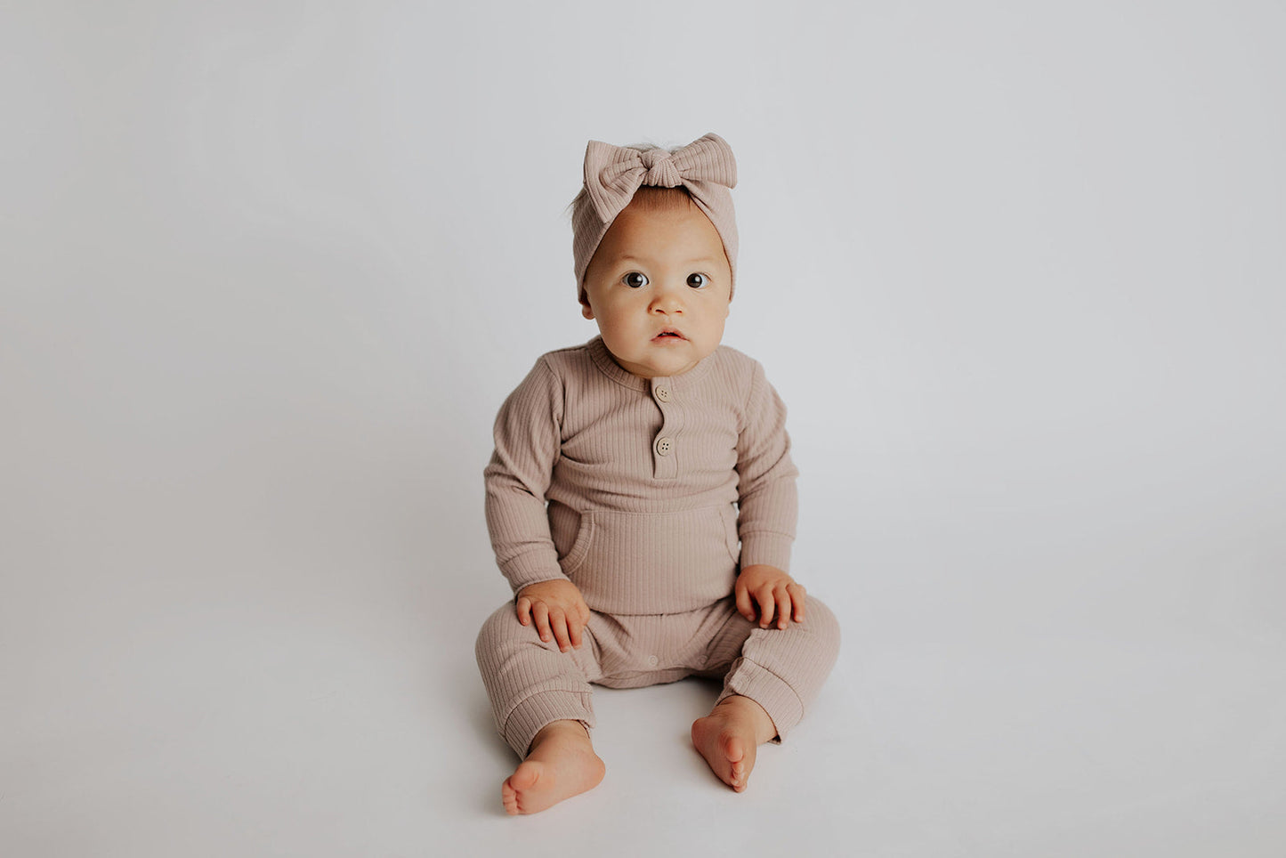 Three Little Tots Mauve Baby Ribbed Playsuit with Pockets