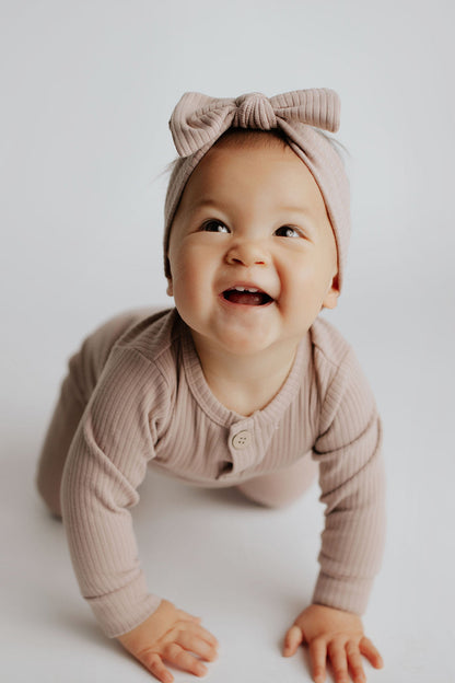 Three Little Tots Mauve Baby Ribbed Playsuit with Pockets