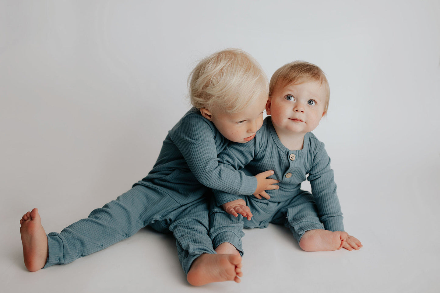 Three Little Tots Storm Blue Baby Ribbed Playsuit with Pockets