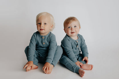 Three Little Tots Storm Blue Baby Ribbed Playsuit with Pockets