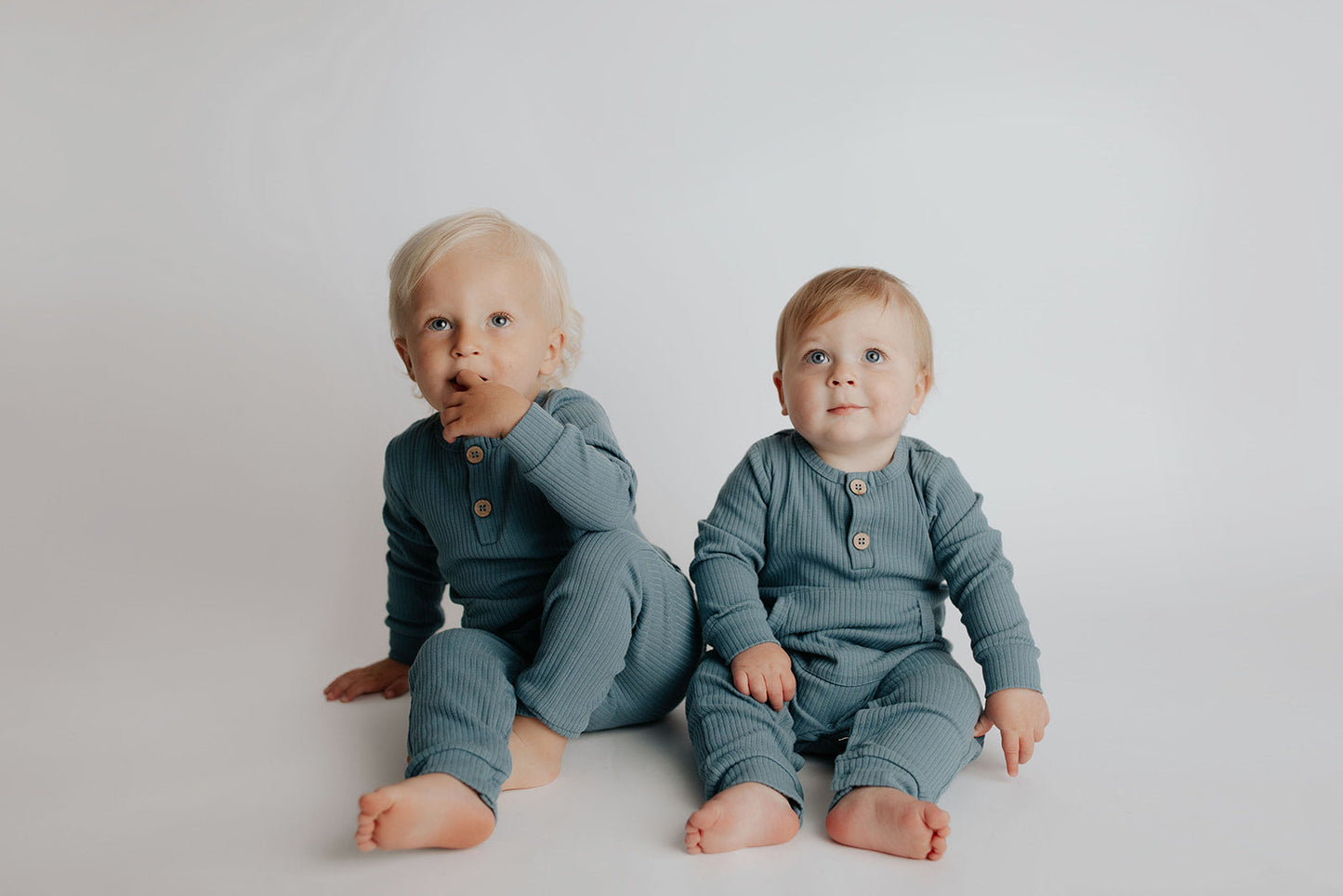 Three Little Tots Storm Blue Baby Ribbed Playsuit with Pockets