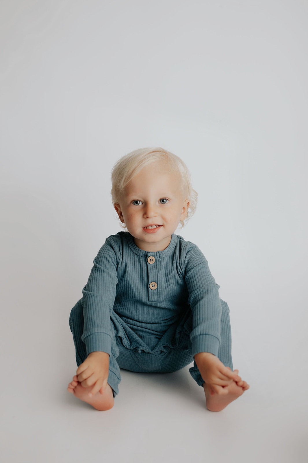Three Little Tots Storm Blue Baby Ribbed Playsuit with Pockets