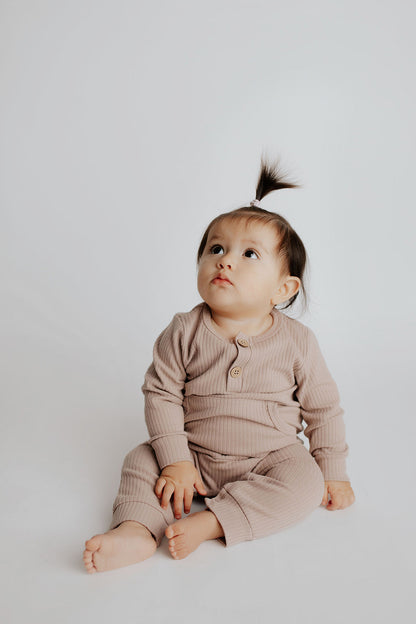 Three Little Tots Mauve Baby Ribbed Playsuit with Pockets
