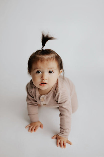 Three Little Tots Mauve Baby Ribbed Playsuit with Pockets