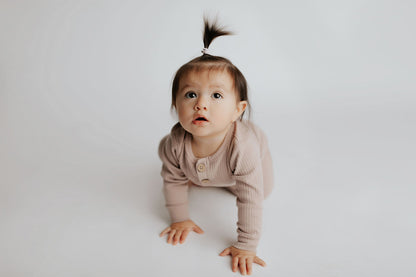 Three Little Tots Mauve Baby Ribbed Playsuit with Pockets