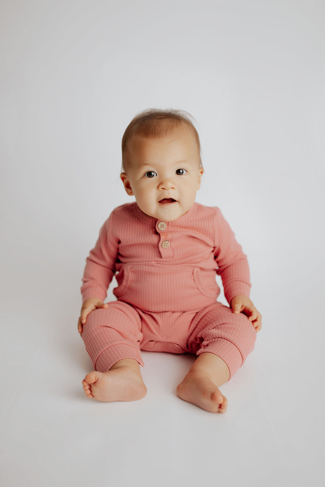 Three Little Tots Precious Pink Baby Ribbed Playsuit with Pockets