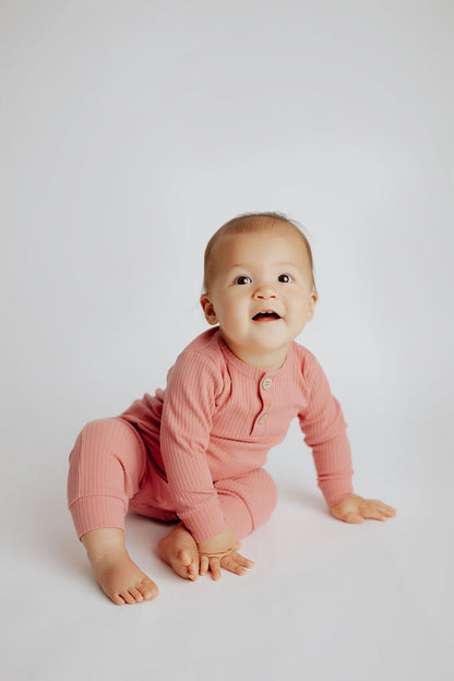 Three Little Tots Precious Pink Baby Ribbed Playsuit with Pockets