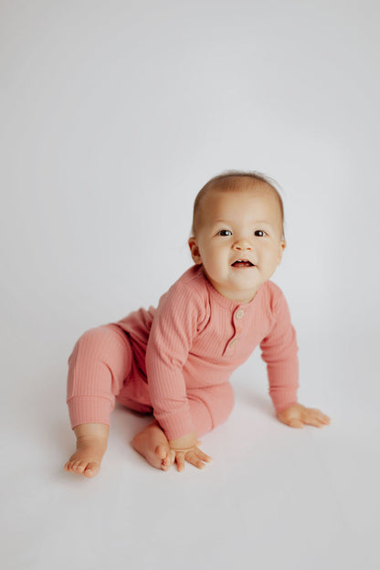 Three Little Tots Precious Pink Baby Ribbed Playsuit with Pockets