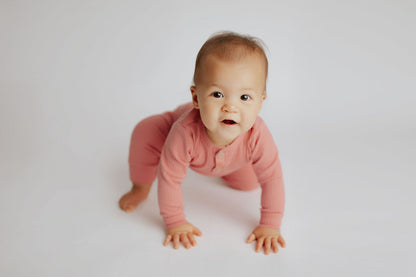 Three Little Tots Precious Pink Baby Ribbed Playsuit with Pockets
