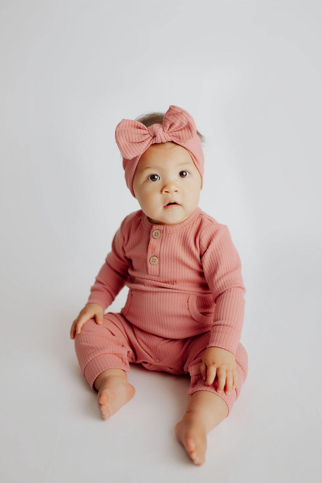 Three Little Tots Precious Pink Baby Ribbed Playsuit with Pockets