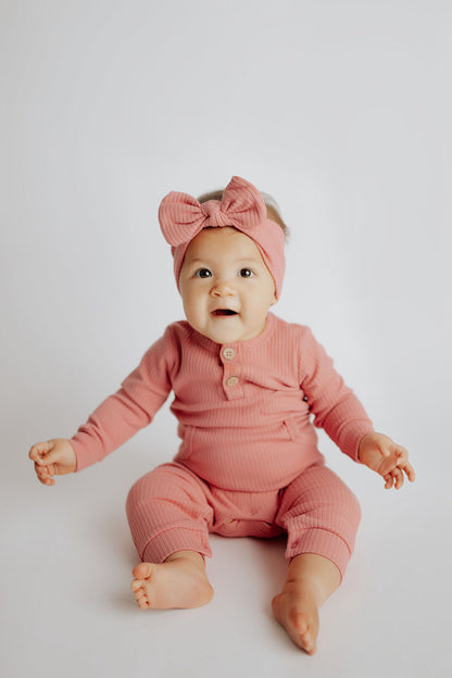 Three Little Tots Precious Pink Baby Ribbed Playsuit with Pockets