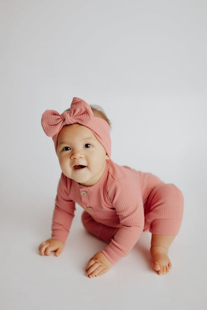 Three Little Tots Precious Pink Baby Ribbed Playsuit with Pockets