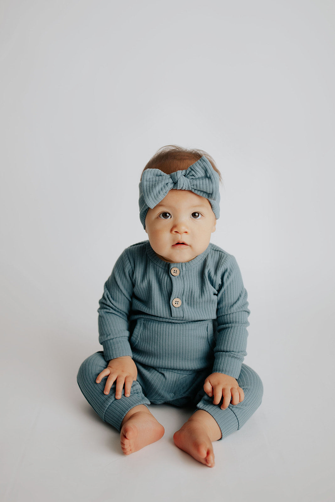 Three Little Tots Storm Blue Baby Ribbed Playsuit with Pockets