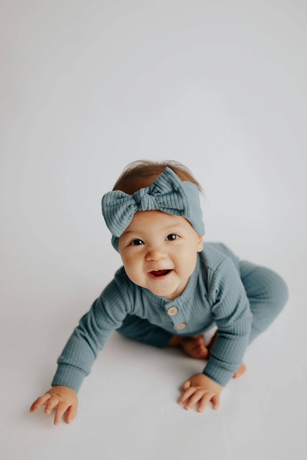 Three Little Tots Storm Blue Baby Ribbed Playsuit with Pockets