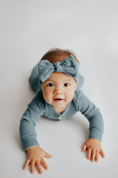 Three Little Tots Storm Blue Baby Ribbed Playsuit with Pockets