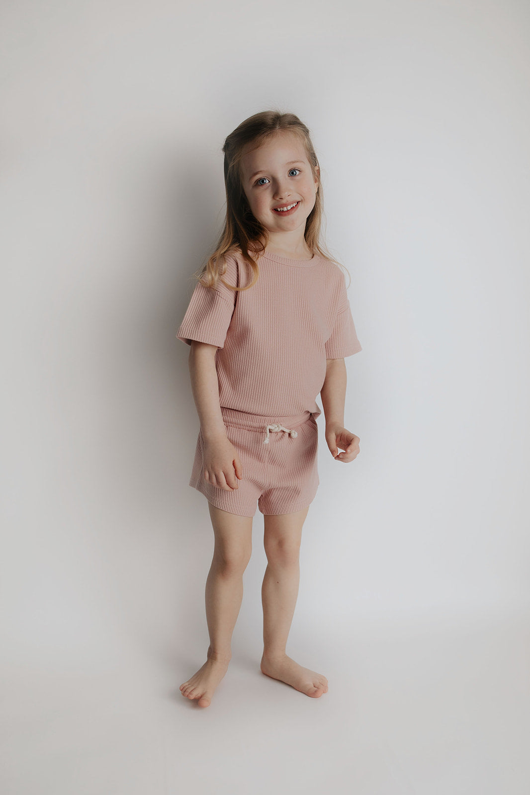 Three Little Tots Rose Summer Waffle Top & Bottom Set