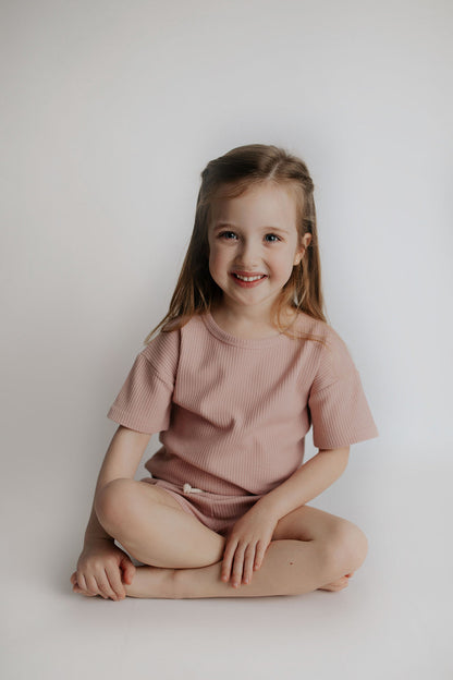 Three Little Tots Rose Summer Waffle Top & Bottom Set