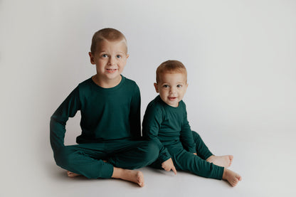 Three Little Tots Ribbed Forest Green Jammies