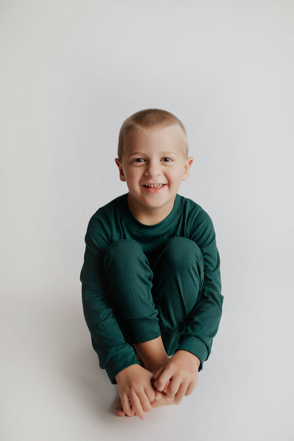 Three Little Tots Ribbed Forest Green Jammies