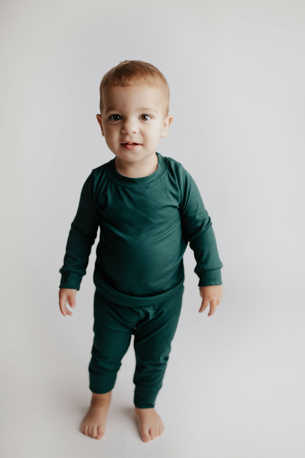 Three Little Tots Ribbed Forest Green Jammies