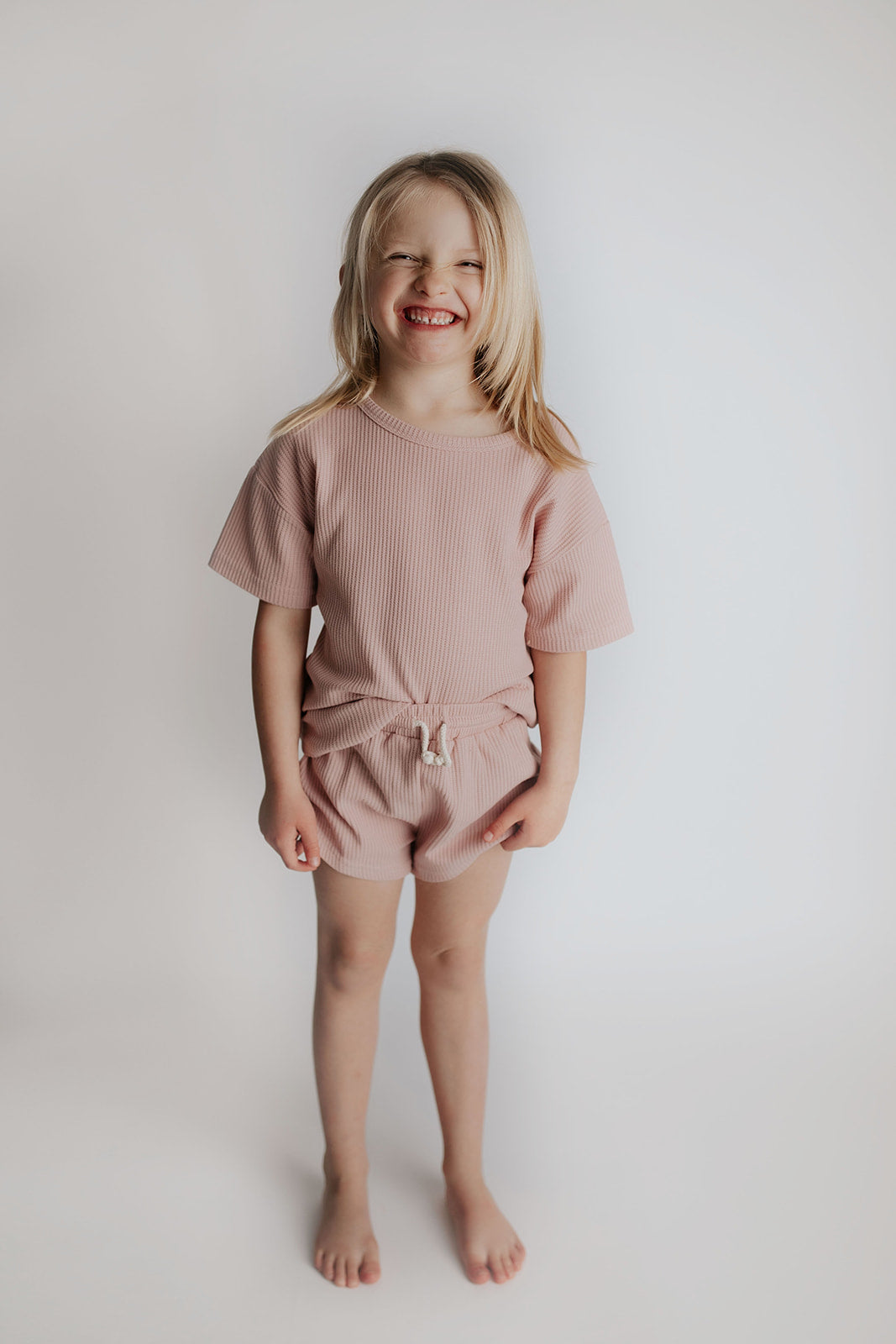 Three Little Tots Rose Summer Waffle Top & Bottom Set
