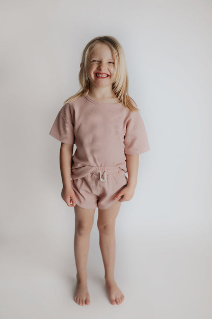 Three Little Tots Rose Summer Waffle Top & Bottom Set