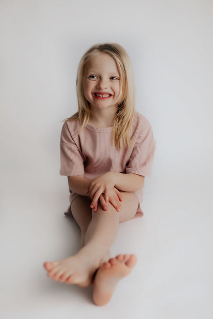 Three Little Tots Rose Summer Waffle Top & Bottom Set