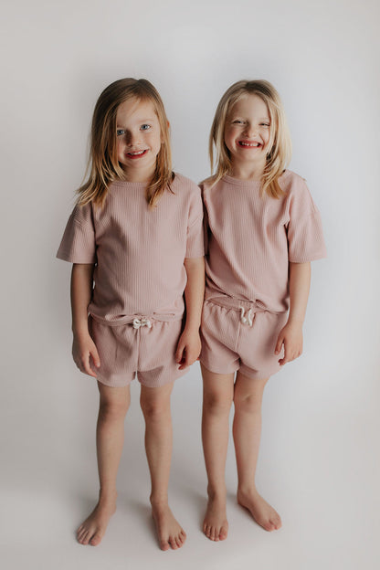 Three Little Tots Rose Summer Waffle Top & Bottom Set