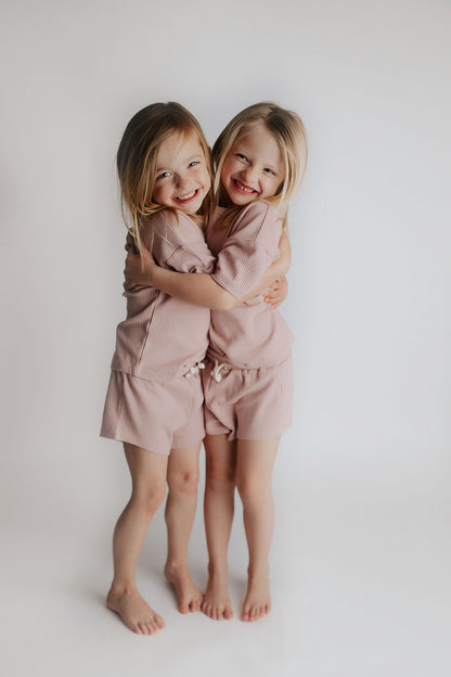 Three Little Tots Rose Summer Waffle Top & Bottom Set
