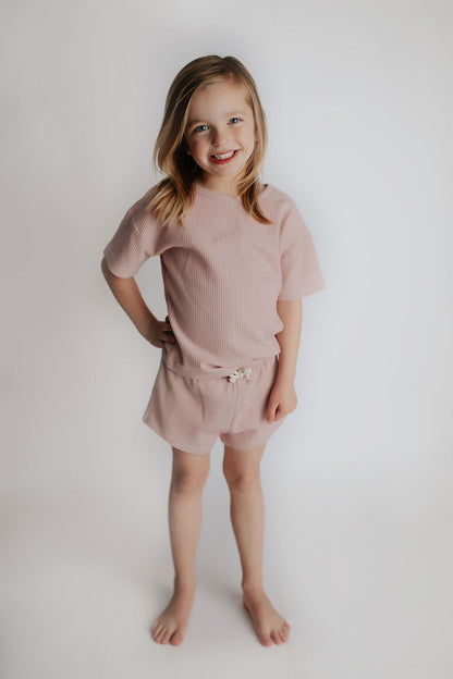 Three Little Tots Rose Summer Waffle Top & Bottom Set