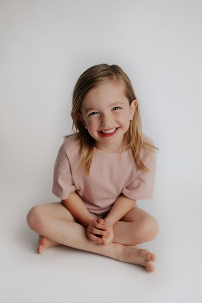 Three Little Tots Rose Summer Waffle Top & Bottom Set