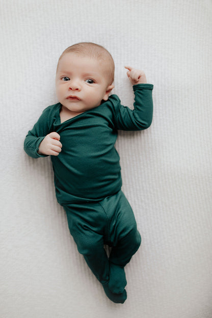 Three Little Tots Ribbed Forest Green Jammies