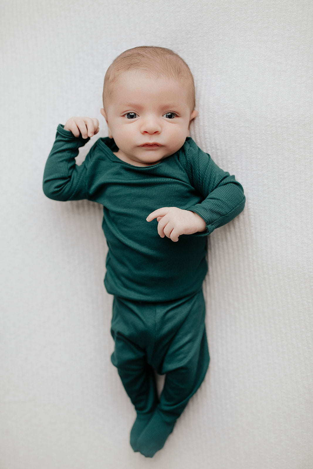 Three Little Tots Ribbed Forest Green Jammies
