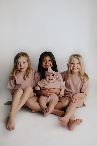 Three Little Tots Rose Summer Waffle Top & Bottom Set