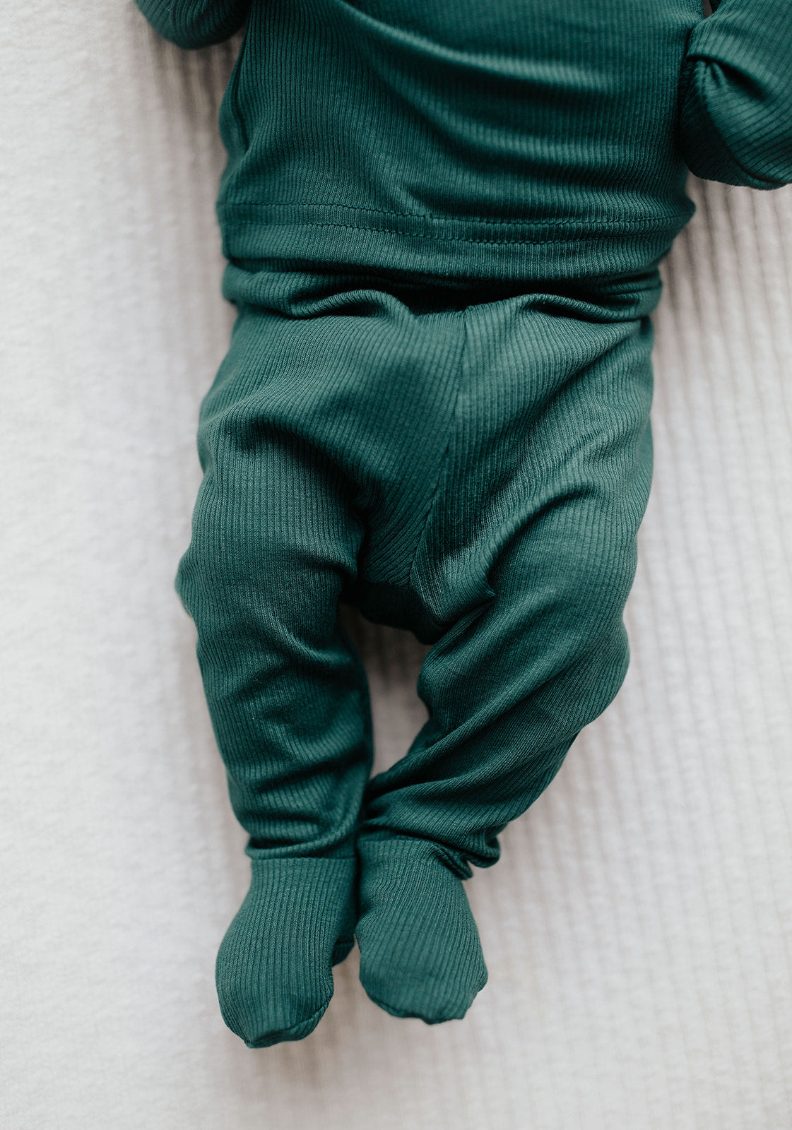 Three Little Tots Ribbed Forest Green Jammies