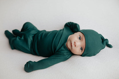 Three Little Tots Ribbed Forest Green Jammies
