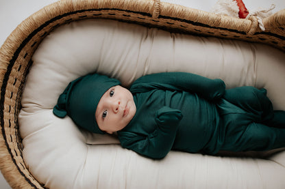 Three Little Tots Ribbed Forest Green Jammies